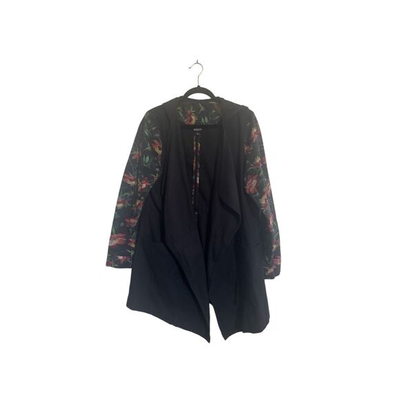 LuLaRoe Supply Size Large Hooded Jacket Canvas Floral Black Open Cardigan #5146 - Picture 2 of 14